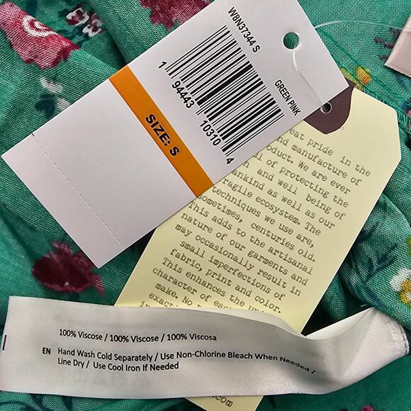 Lottie & Holly B.O.G Womans size S Green Floral Cap Sleeve Mini Dress Tiered NEW - Picture 7 of 8